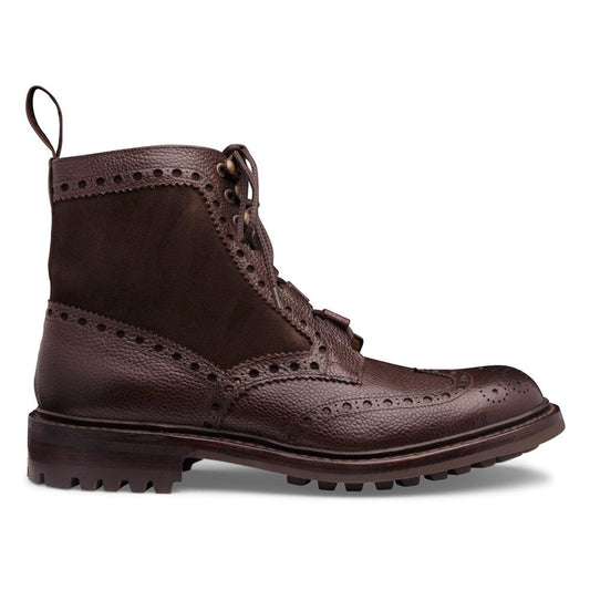 Joseph Cheaney Men's Moray C Ghillie Brogue Boot in Walnut Grain Leather/Pony Suede
