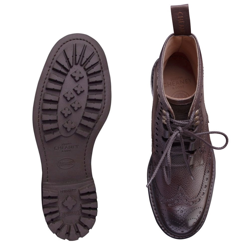 Joseph Cheaney Men's Moray C Ghillie Brogue Boot in Walnut Grain Leather/Pony Suede