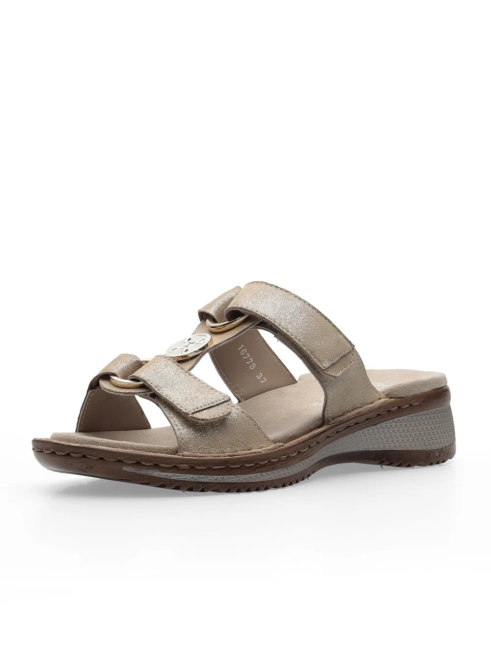 Ara Women's Hawaii 12-29003 Leather Wedge Heel Mule Sandals Metallic Sand