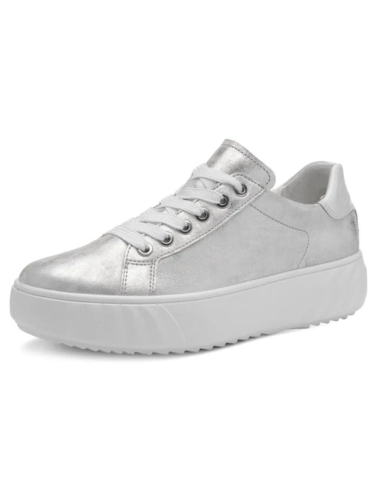 Ara Women's 1246523-79 Leather Monaco Lace-Up Sneakers Silver