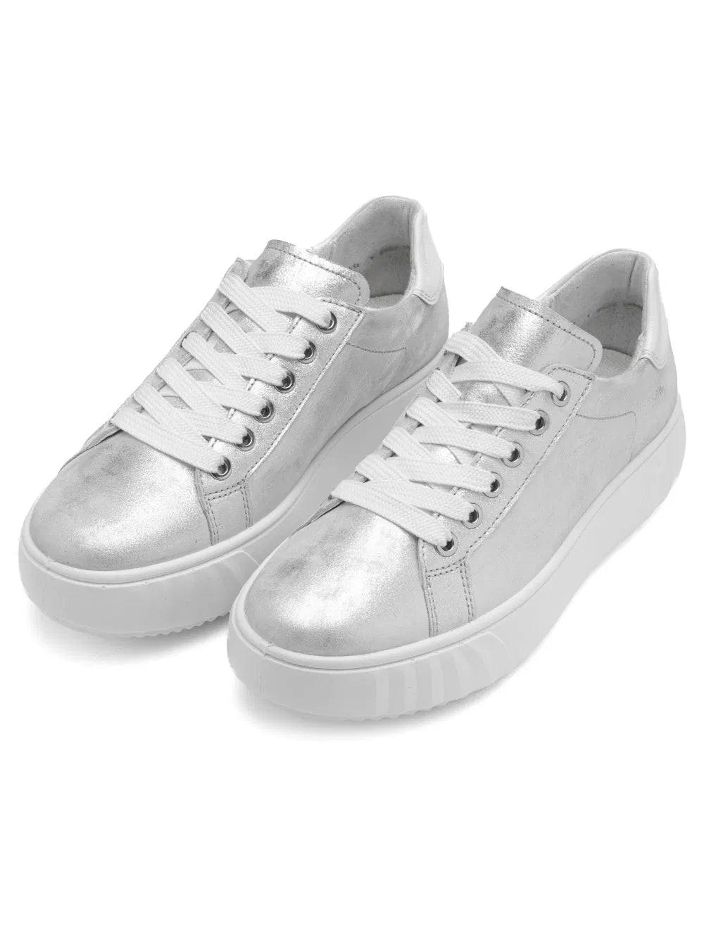 Ara Women's 1246523-79 Leather Monaco Lace-Up Sneakers Silver