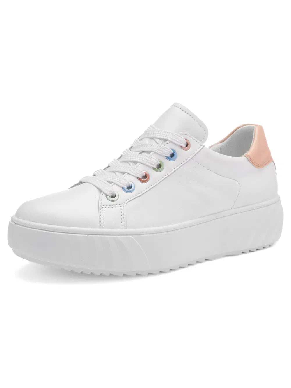 Ara Women's 12-46523-73 Leather Monaco Lace-Up Sneakers White / Apricot