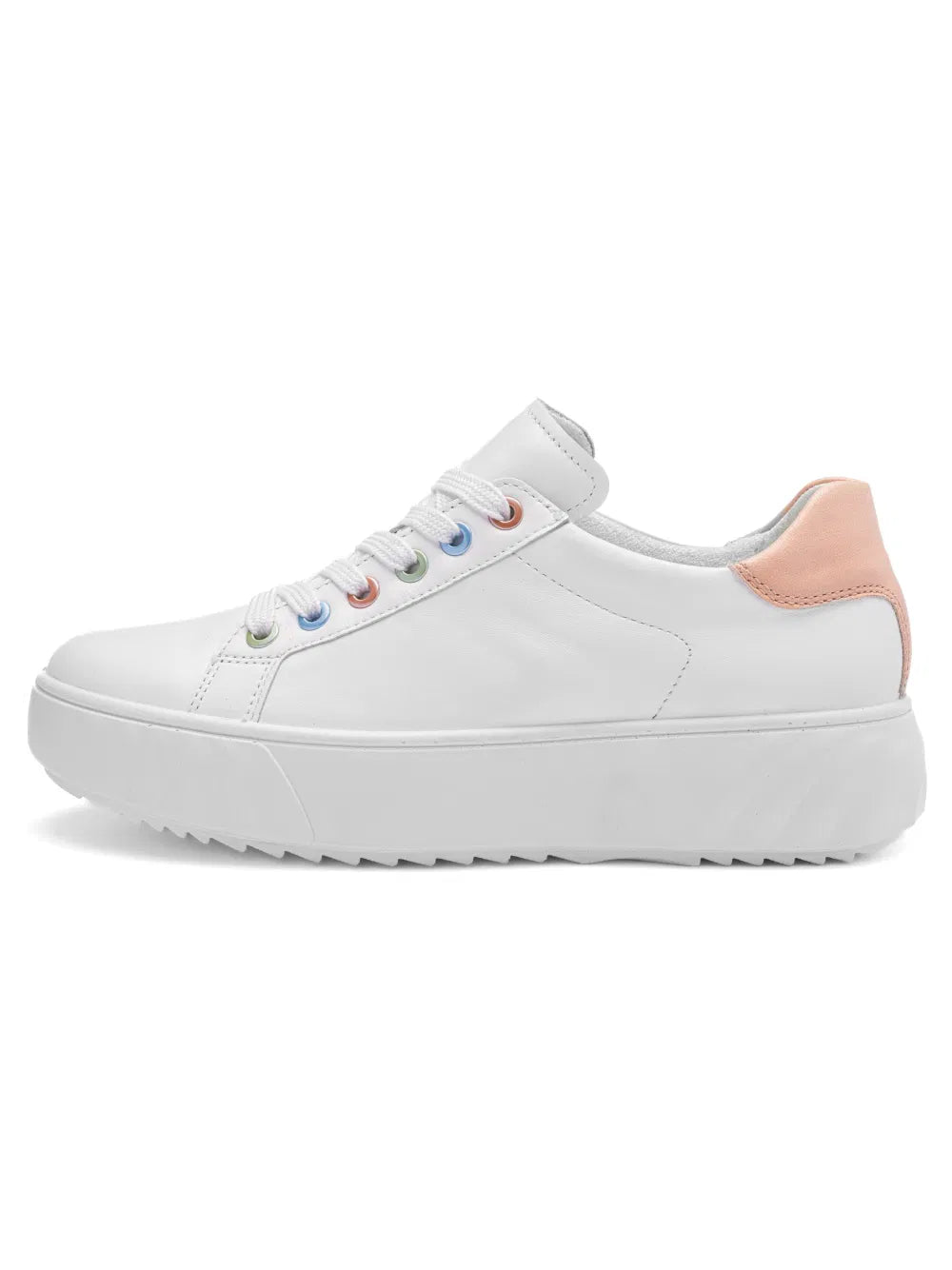 Ara Women's 12-46523-73 Leather Monaco Lace-Up Sneakers White / Apricot