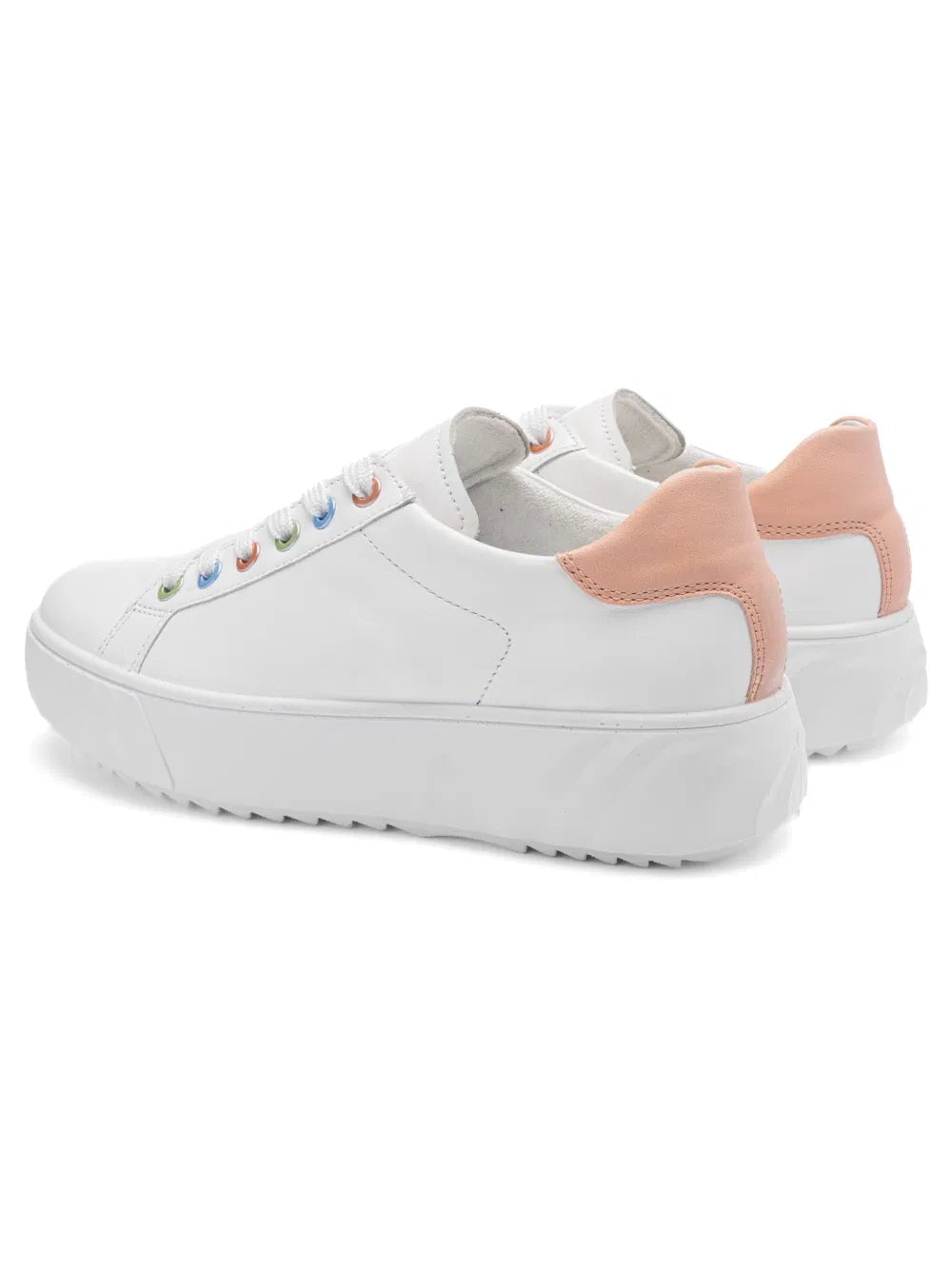 Ara Women's 12-46523-73 Leather Monaco Lace-Up Sneakers White / Apricot
