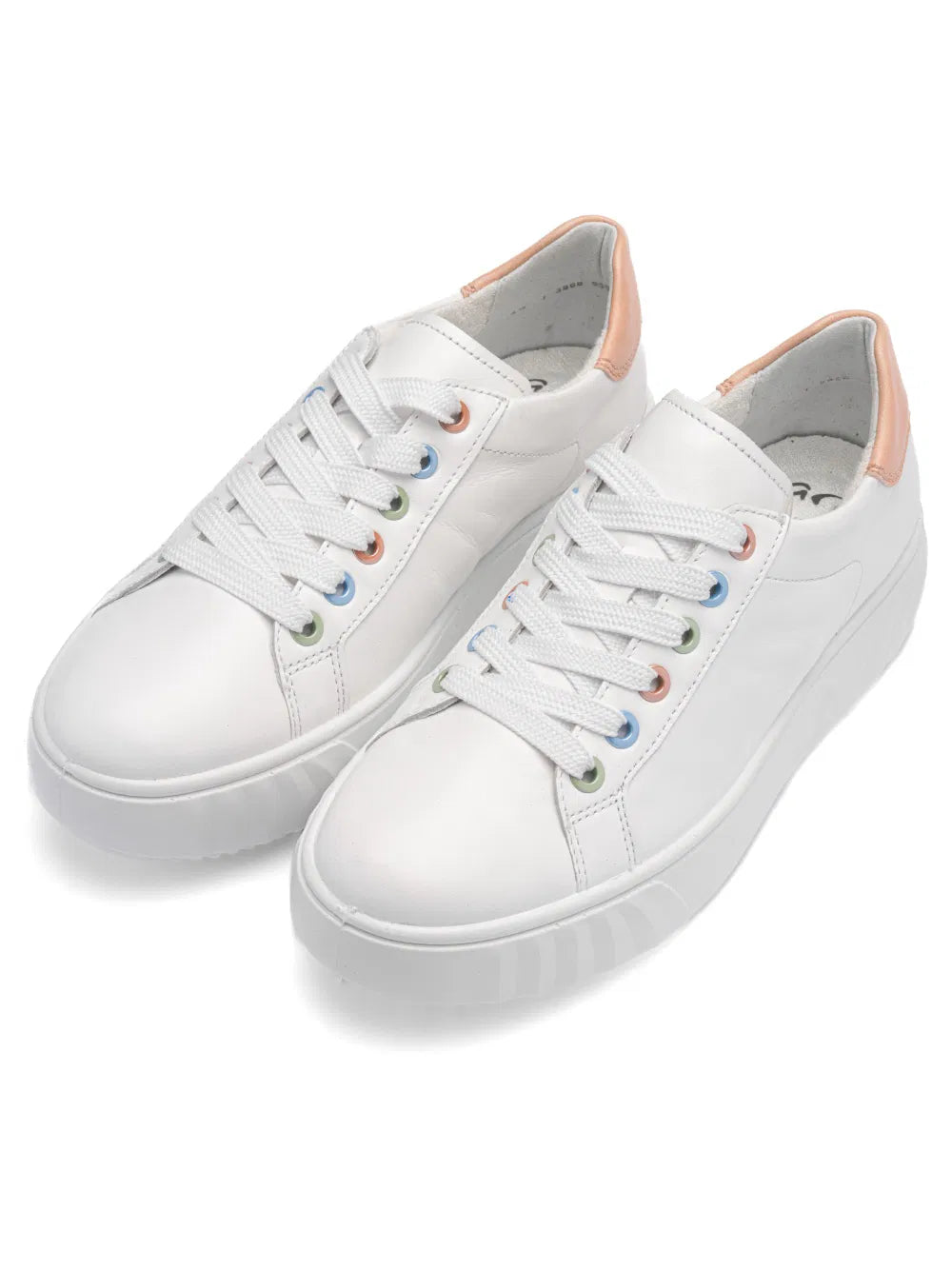 Ara Women's 12-46523-73 Leather Monaco Lace-Up Sneakers White / Apricot