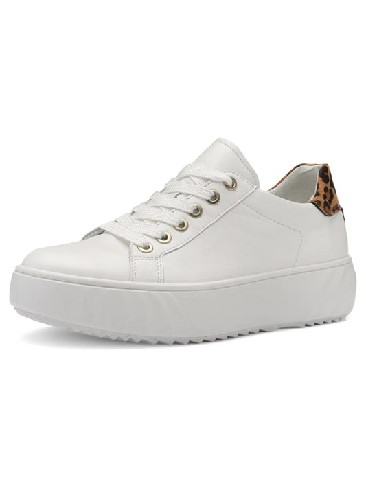 Ara Women's 1246523-54 Leather Monaco Lace-Up Sneakers White / Leopard
