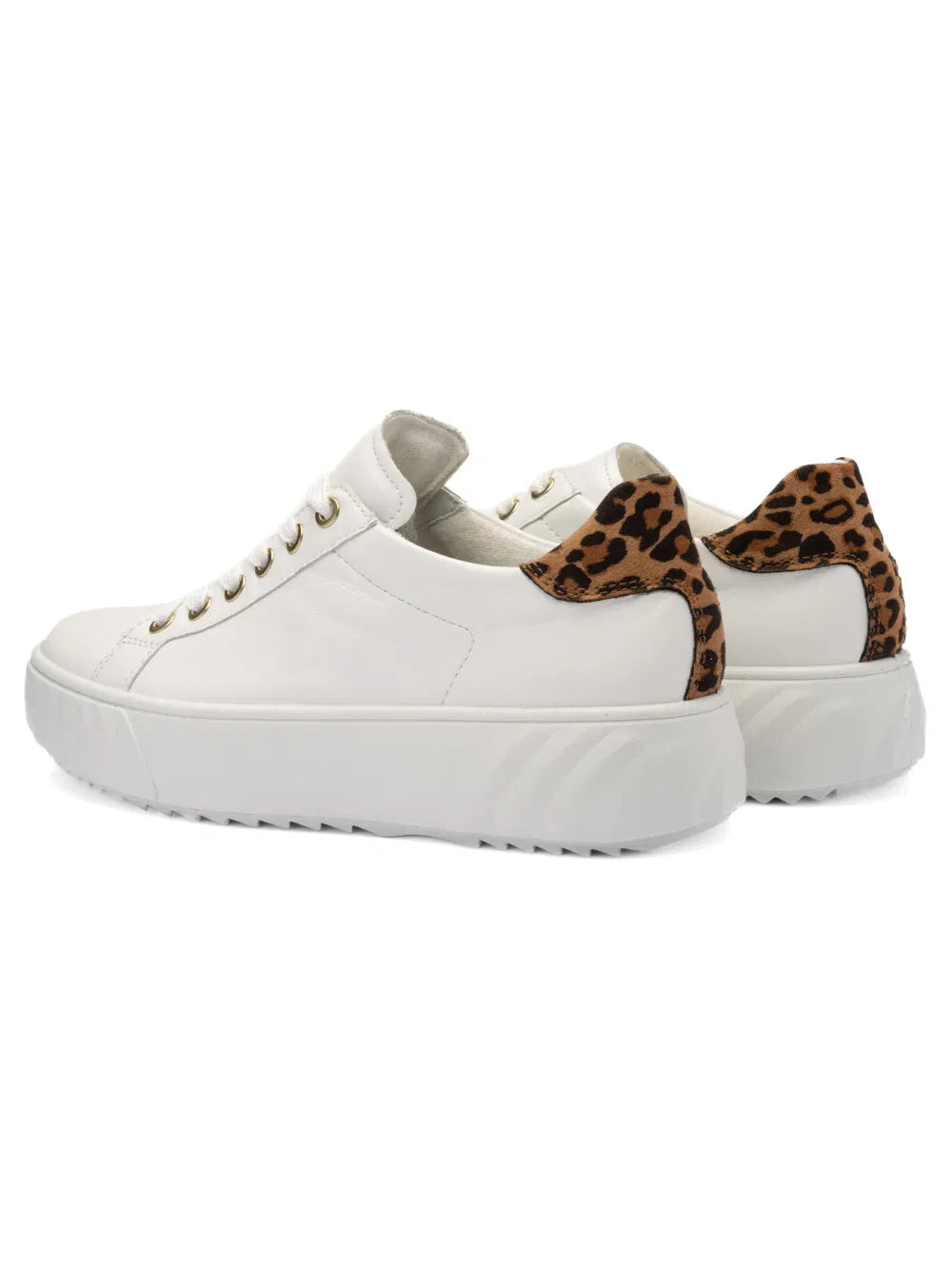 Ara Women's 1246523-54 Leather Monaco Lace-Up Sneakers White / Leopard