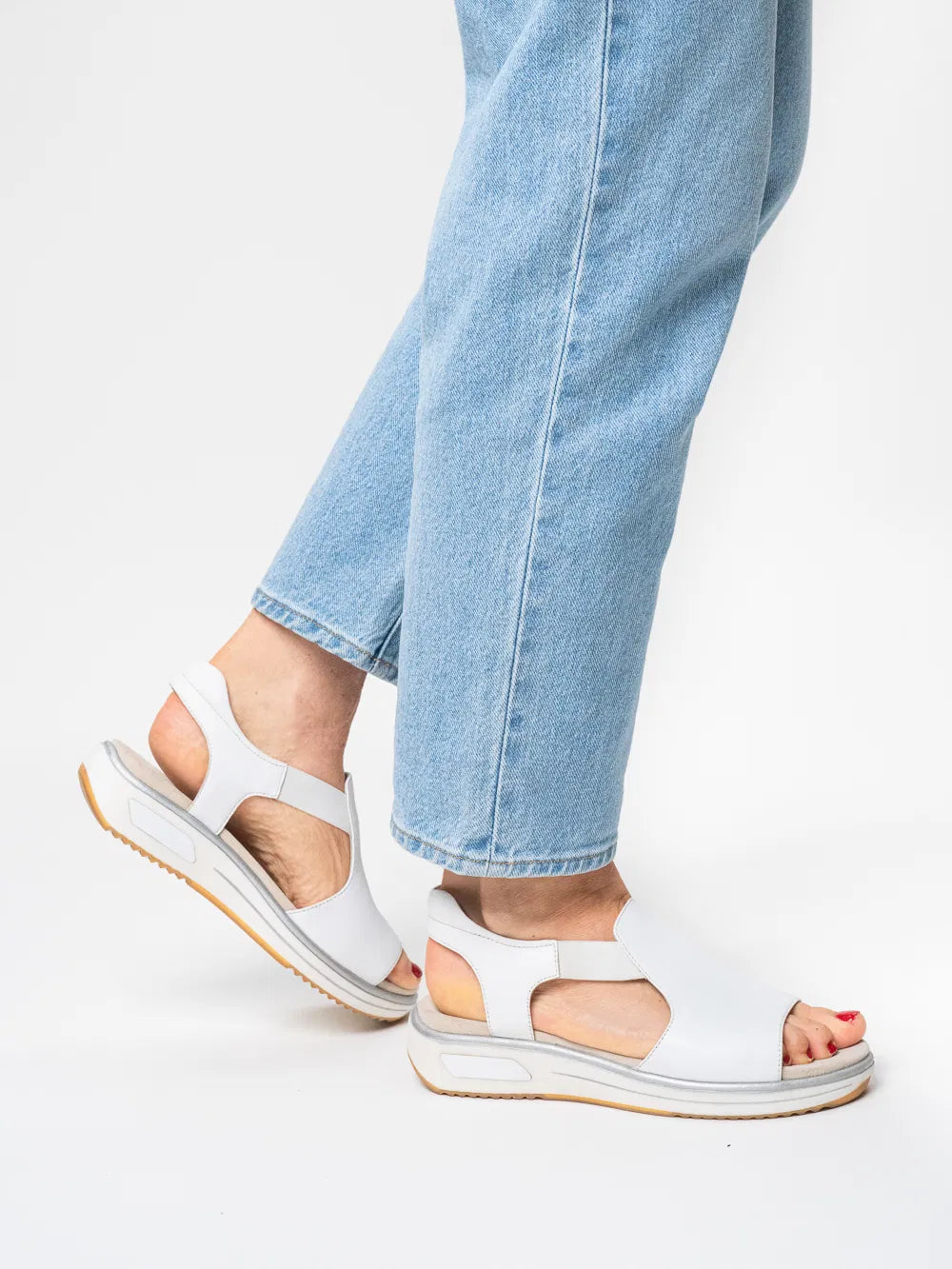 Ara Women's 1226704-04 Limone Suede Leather Sandals Shell White