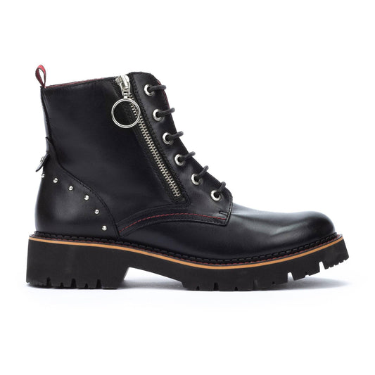 Pikolinos Women's Vicar W6S-8619 Leather Lace-up Biker Ankle Boots Black