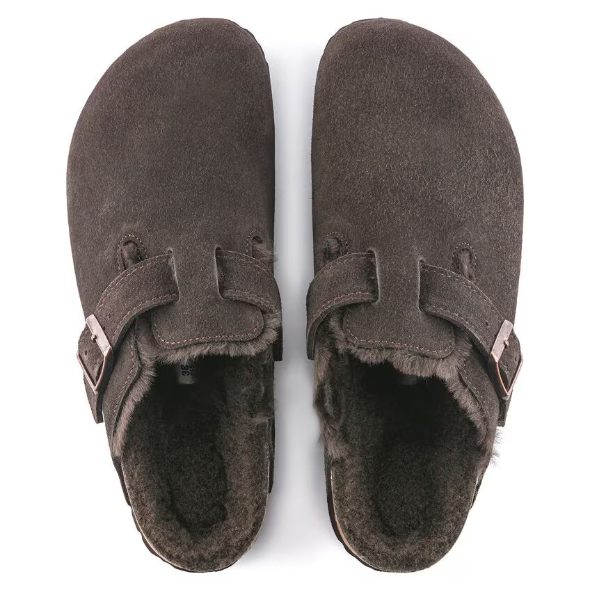 Birkenstock Women's Boston Suede Leather Shearing Clogs Mocca Brown