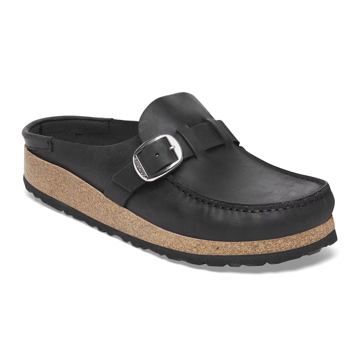 Birkenstock Women's Buckley Oiled Leather Regular Fit Moccasin Clog Black