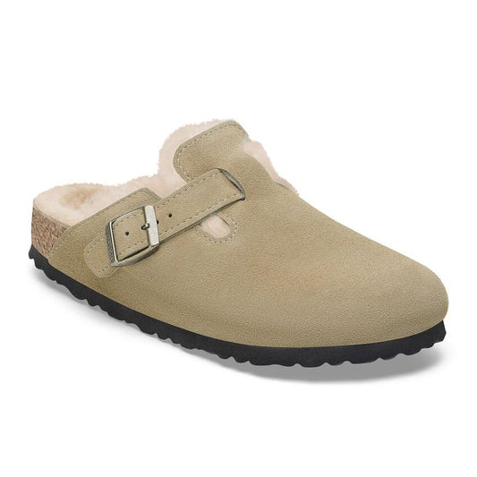 Birkenstock Women's Boston Suede Leather Shearing Clogs Taupe