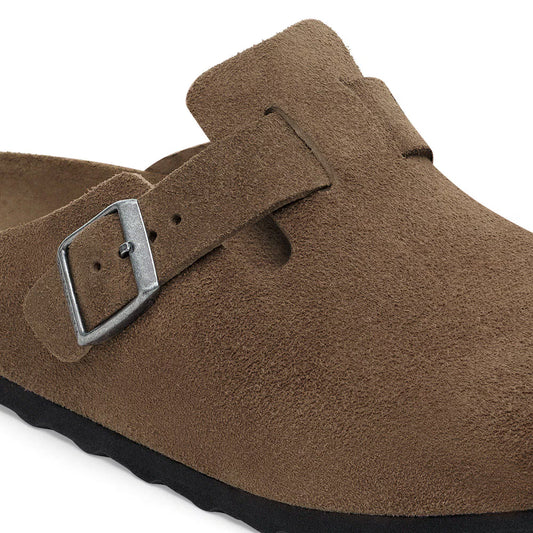 Birkenstock Women's Boston Soft Footbed Suede Leather Clogs Dark Tea Tonal
