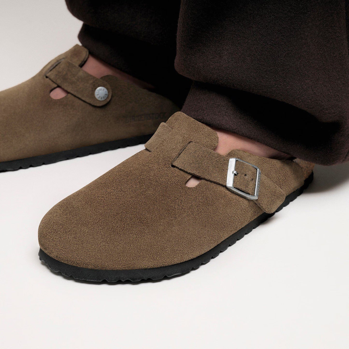 Birkenstock Women's Boston Soft Footbed Suede Leather Clogs Dark Tea Tonal