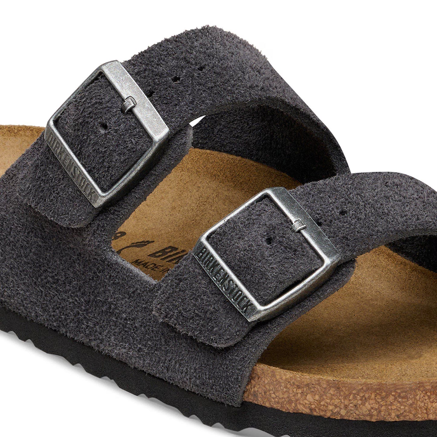 Birkenstock Unisex Arizona LEVE Suede Leather Sandals Charcoal Grey