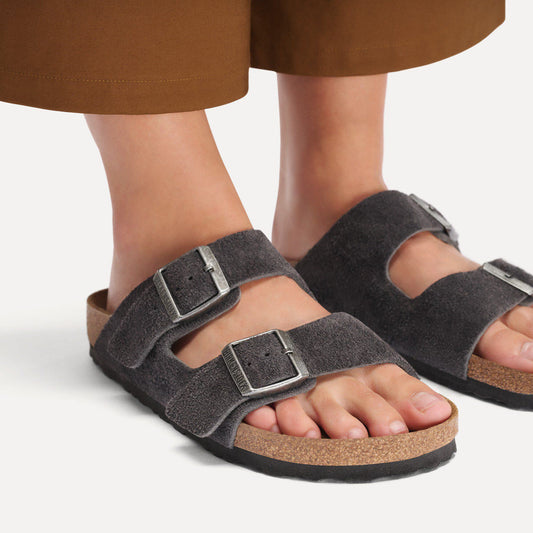 Birkenstock Unisex Arizona LEVE Suede Leather Sandals Charcoal Grey