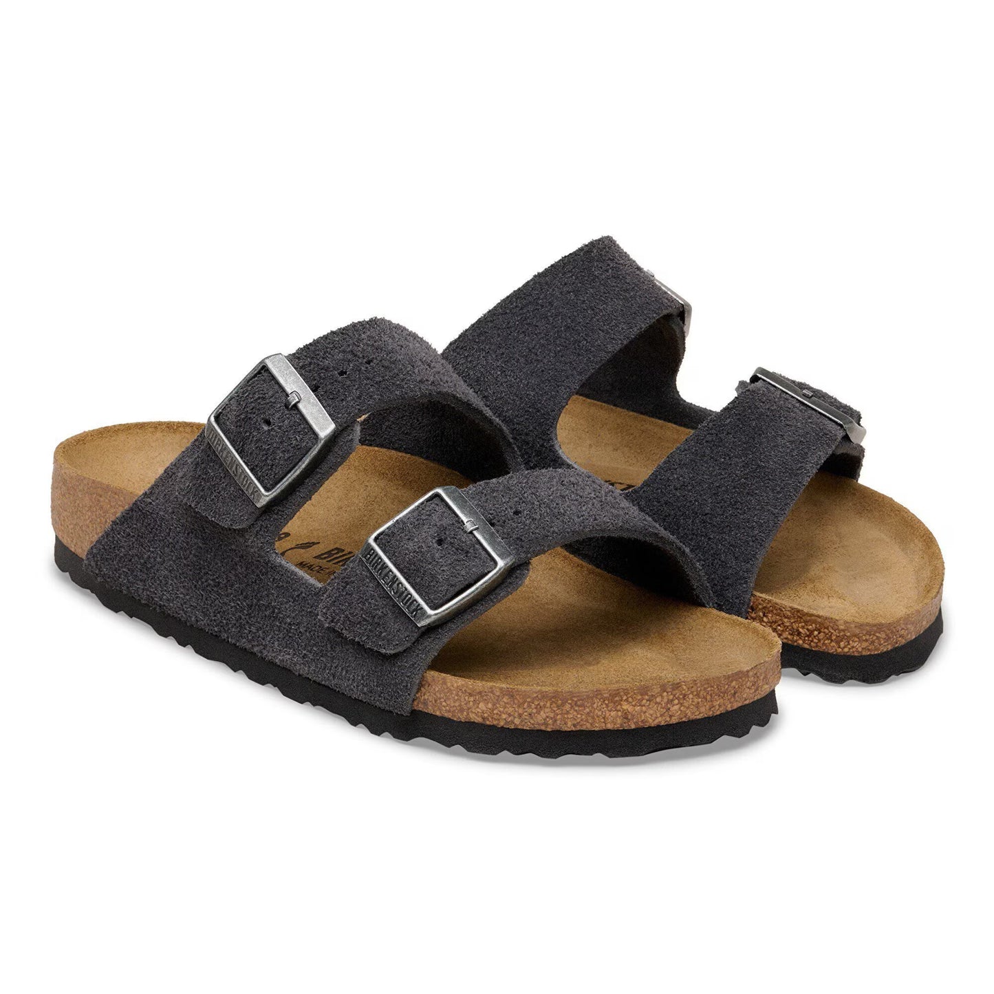 Birkenstock Unisex Arizona LEVE Suede Leather Sandals Charcoal Grey