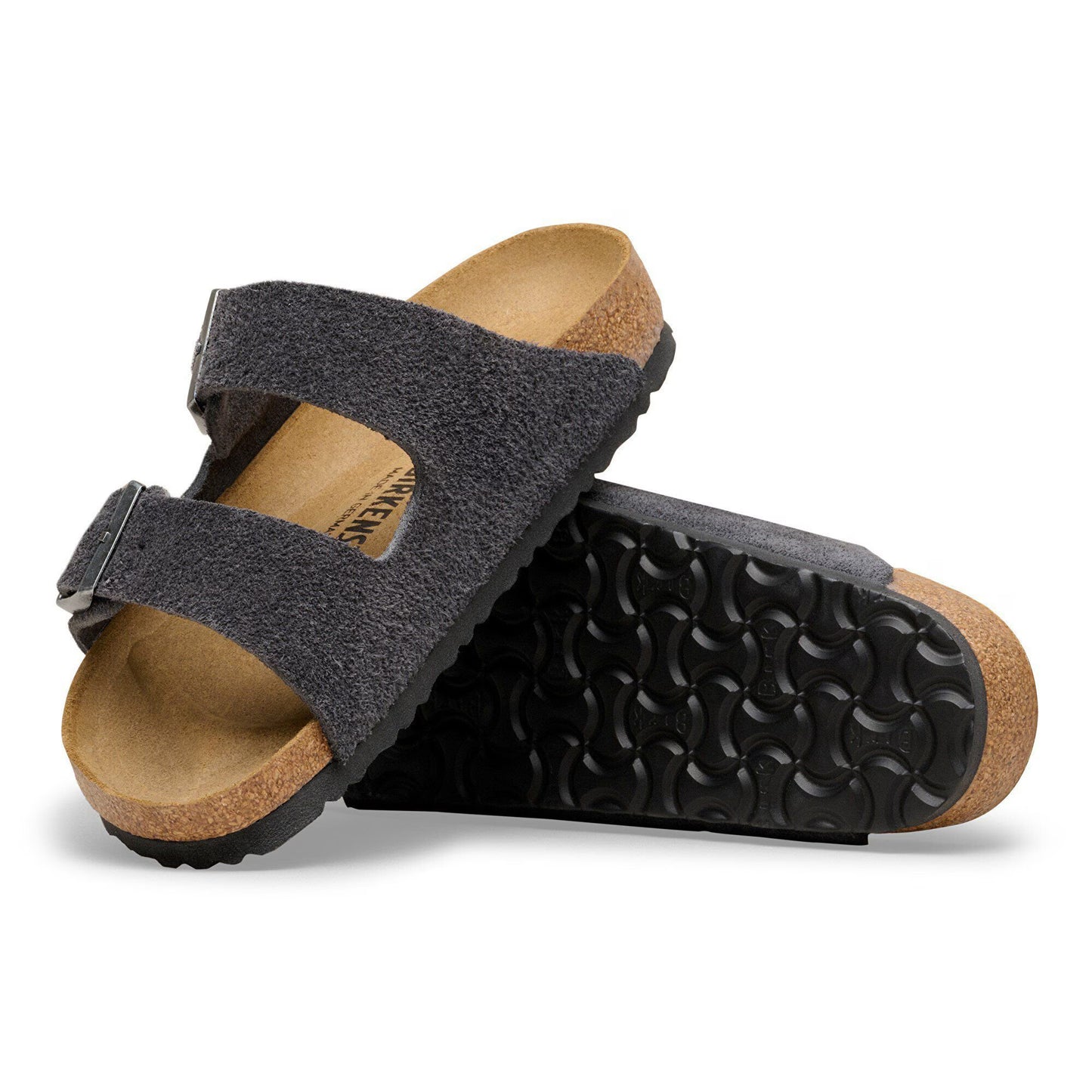 Birkenstock Unisex Arizona LEVE Suede Leather Sandals Charcoal Grey