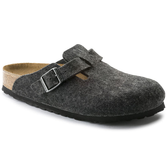 Birkenstock Men's Boston Wool Felt Leather Clogs Anthracite Grey