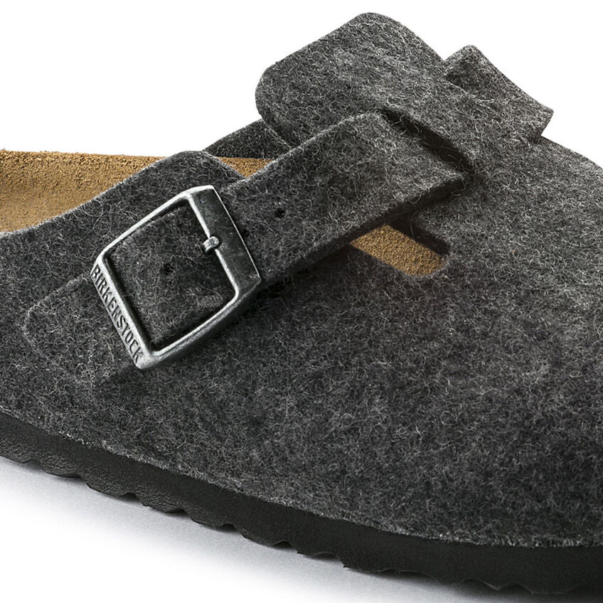 Birkenstock Men's Boston Wool Felt Leather Clogs Anthracite Grey