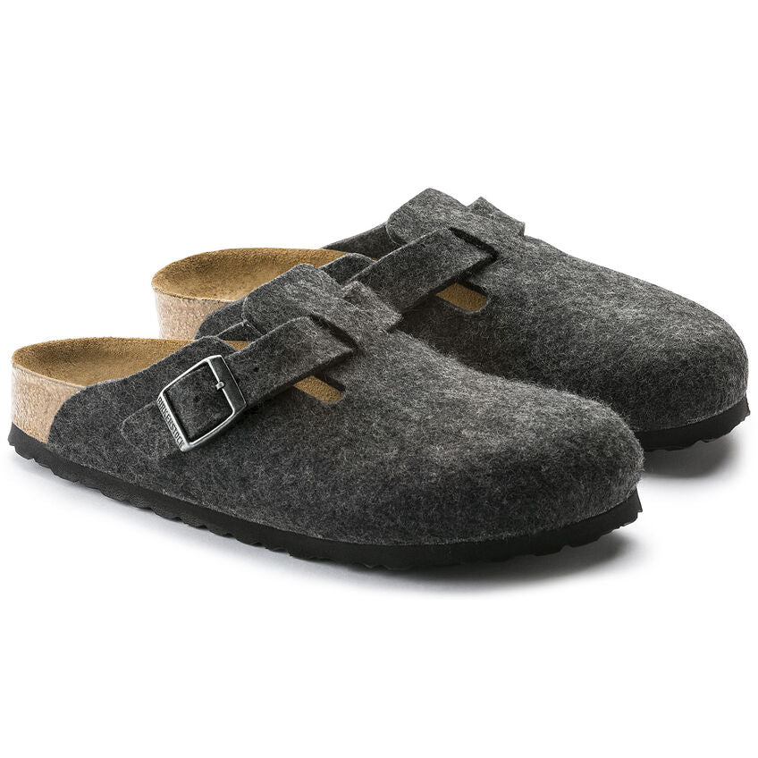 Birkenstock Men's Boston Wool Felt Leather Clogs Anthracite Grey