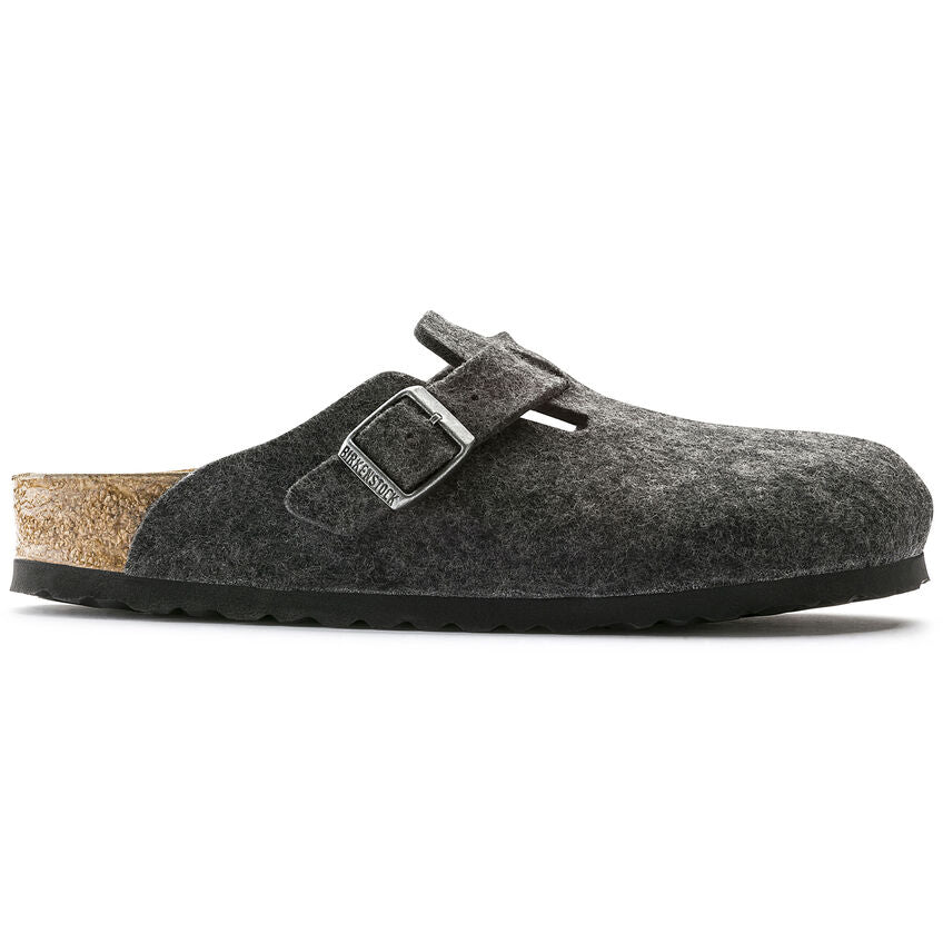 Birkenstock Men's Boston Wool Felt Leather Clogs Anthracite Grey