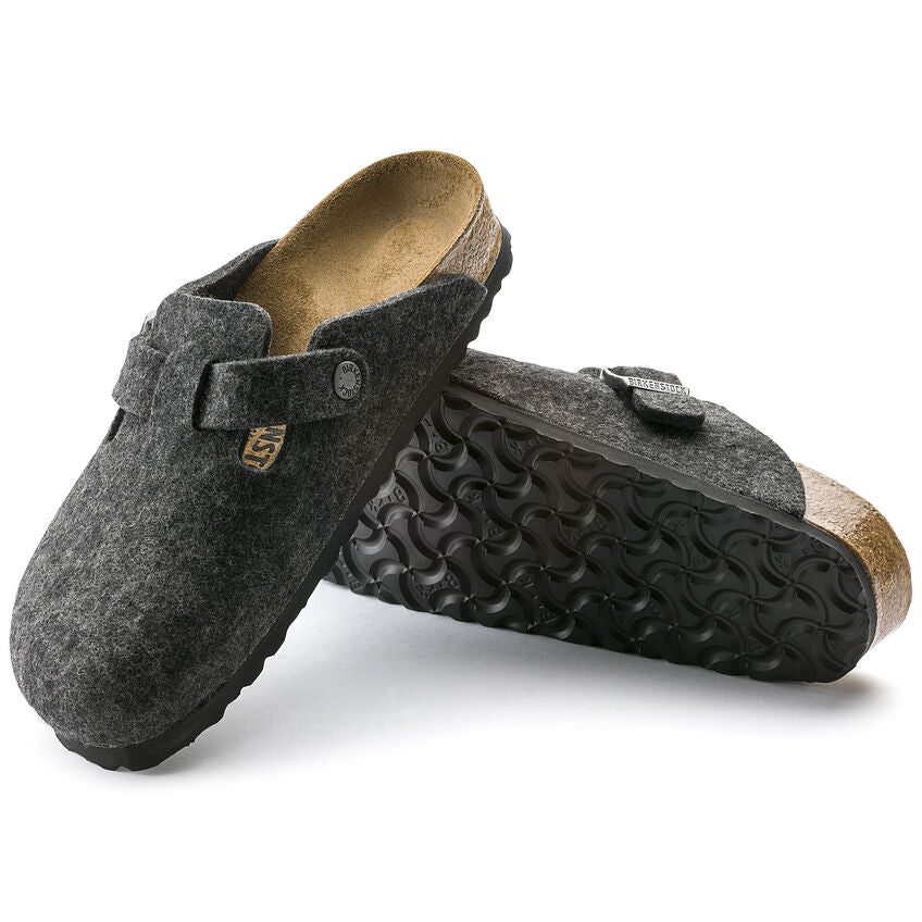 Birkenstock Men's Boston Wool Felt Leather Clogs Anthracite Grey