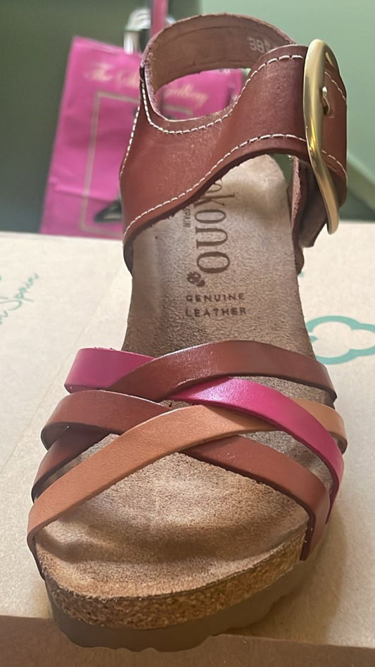 Yokono Women's Cadiz 250 Leather Wedge Sandals Multi Fucsia