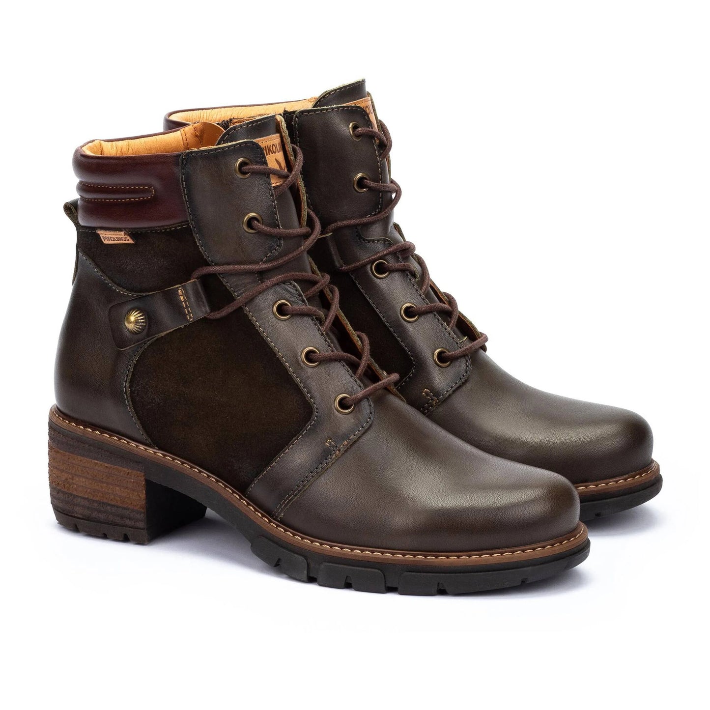 Pikolinos Women's San Sebastia W1T-8979C1 Leather Heeled Ankle Boots Forest Brown