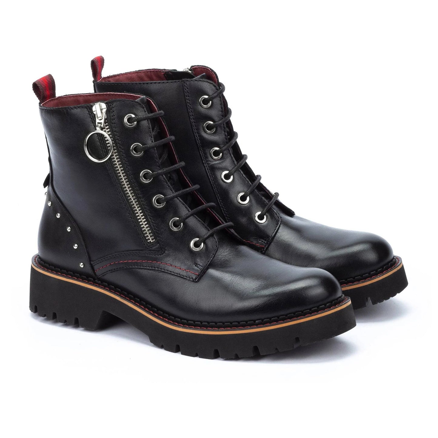 Pikolinos Women's Vicar W6S-8619 Leather Lace-up Biker Ankle Boots Black