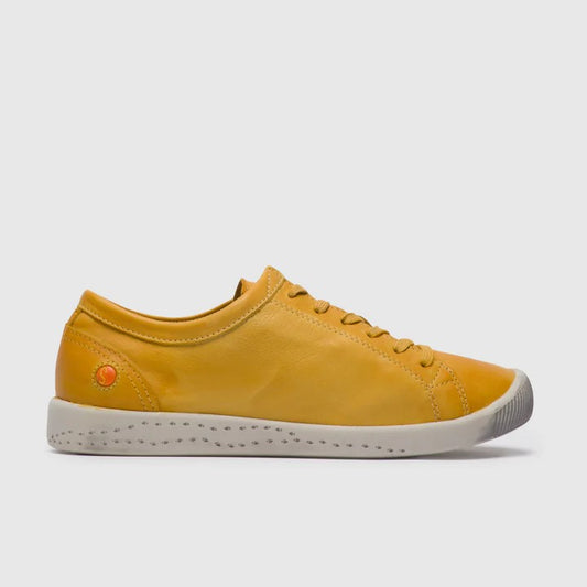 Softinos Women's ISLA154SOF Washed Leather Lace-up Trainers Yellow