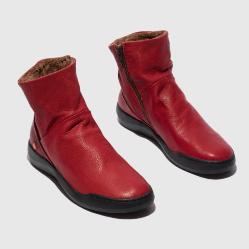 Softinos Women's BLER550SOF Leather Ankle Boots W/Lining Red