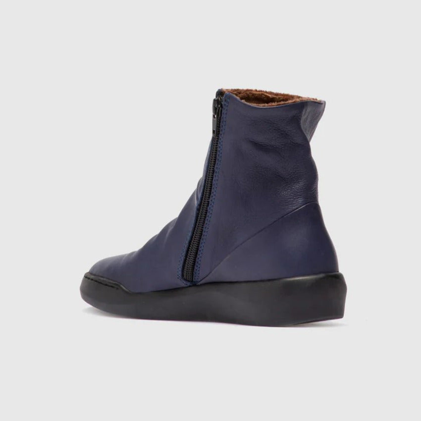 Softinos Women's BLER550SOF Leather Ankle Boots W/Lining Navy Blue