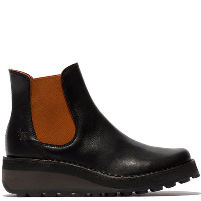 Fly London Women's HUUD148FLY Leather Chelsea Boots Black / Red