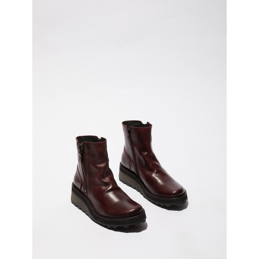 Fly London Women's HOLE146FLY Leather Ankle Boots Wine