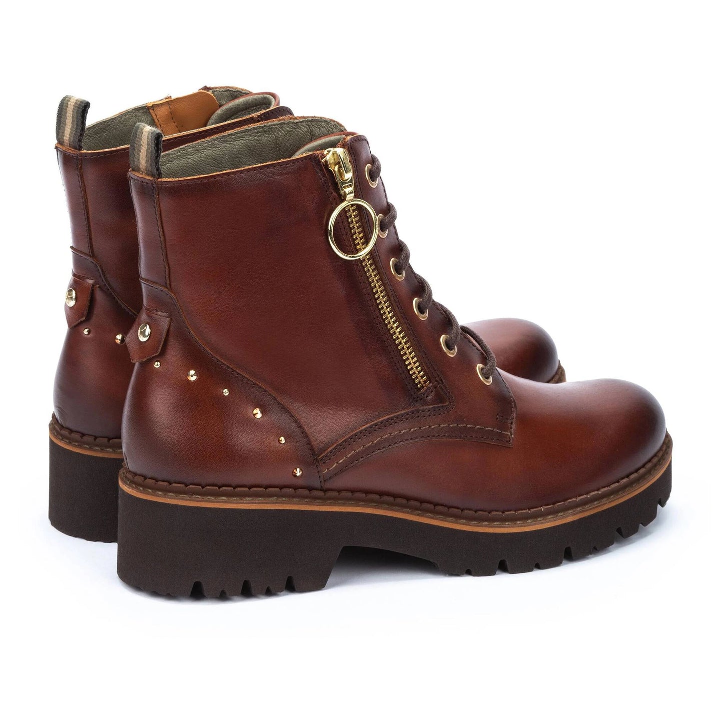 Pikolinos Women's Vicar W6S-8619 Leather Lace-up Biker Ankle Boots Cognac Brown