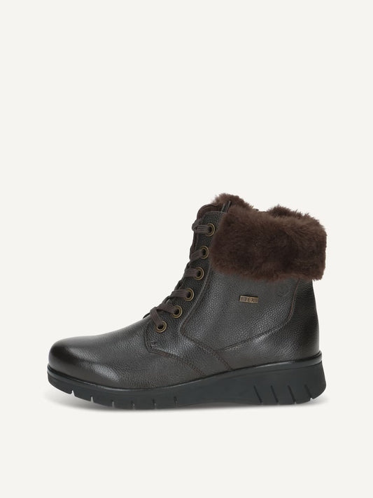 Caprice Women's 9-26209-43 Leather Ankle Boots w/Lining Dark Brown Nappa