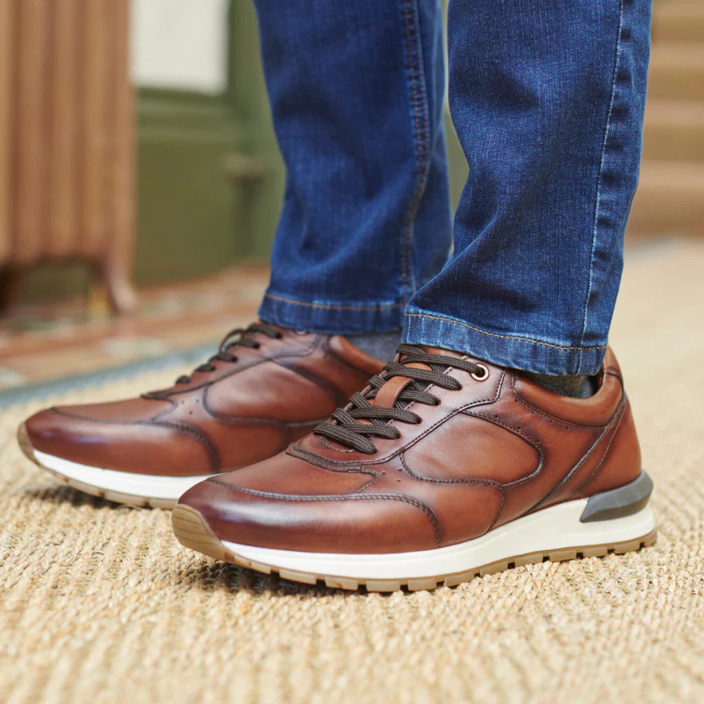 Josef Seibel Men's Carry 01 Leather Casual Sneaker Shoes Cognac Brown