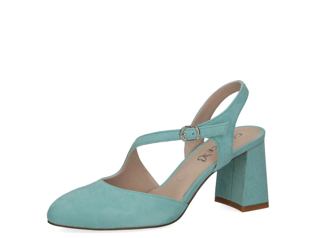 Caprice Women's 9-29600-44 839 Suede Leather Block Heel Shoes Turquoise