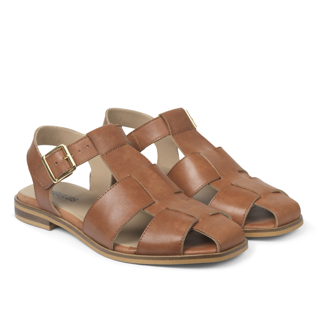 Angulus Women's 5711-101-17897 Leather Sandal with Buckle Tan Brown