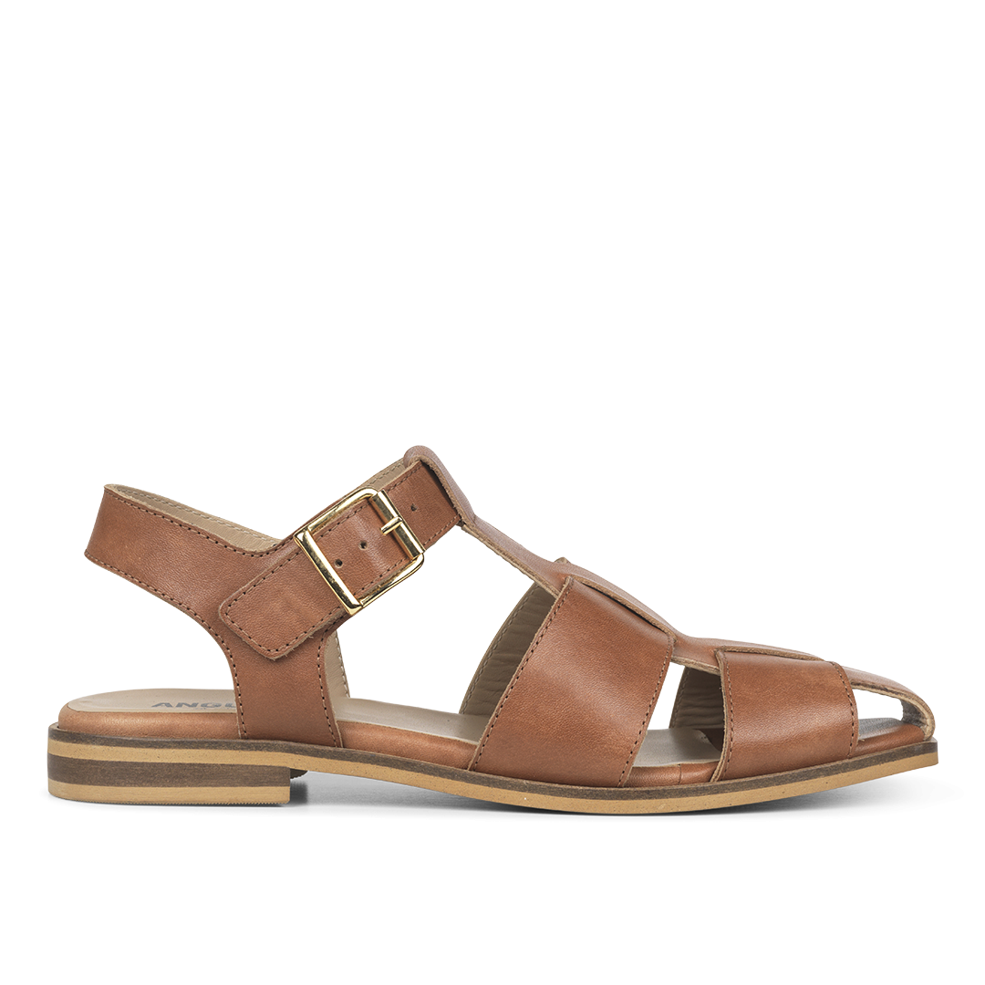Angulus Women's 5711-101-17897 Leather Sandal with Buckle Tan Brown
