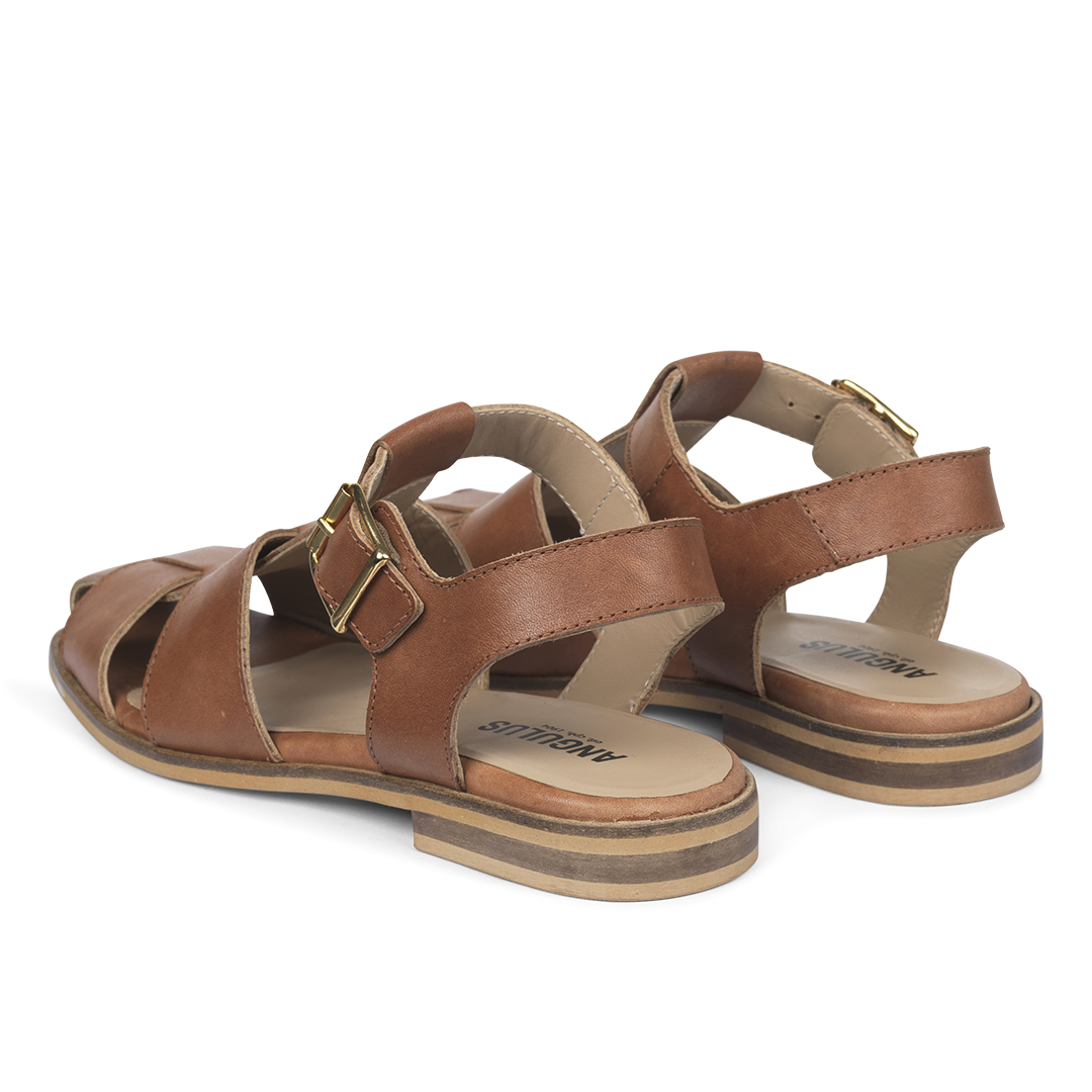 Angulus Women's 5711-101-17897 Leather Sandal with Buckle Tan Brown