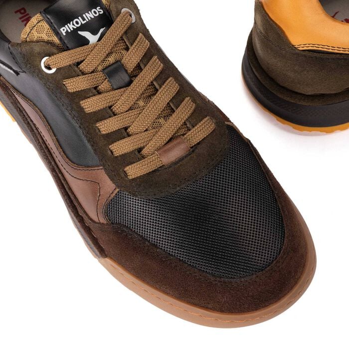 Pikolinos Men's M3W-6015C1 TEIDE Men's leather trainer - Black/Brown Mix