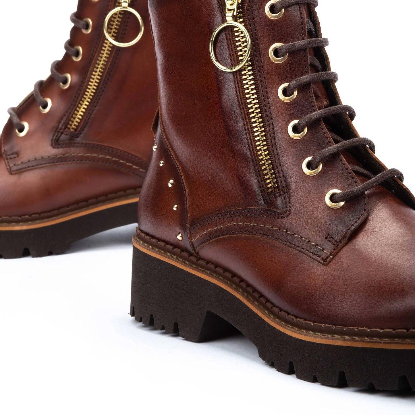 Pikolinos Women's Vicar W6S-8619 Leather Lace-up Biker Ankle Boots Cognac Brown