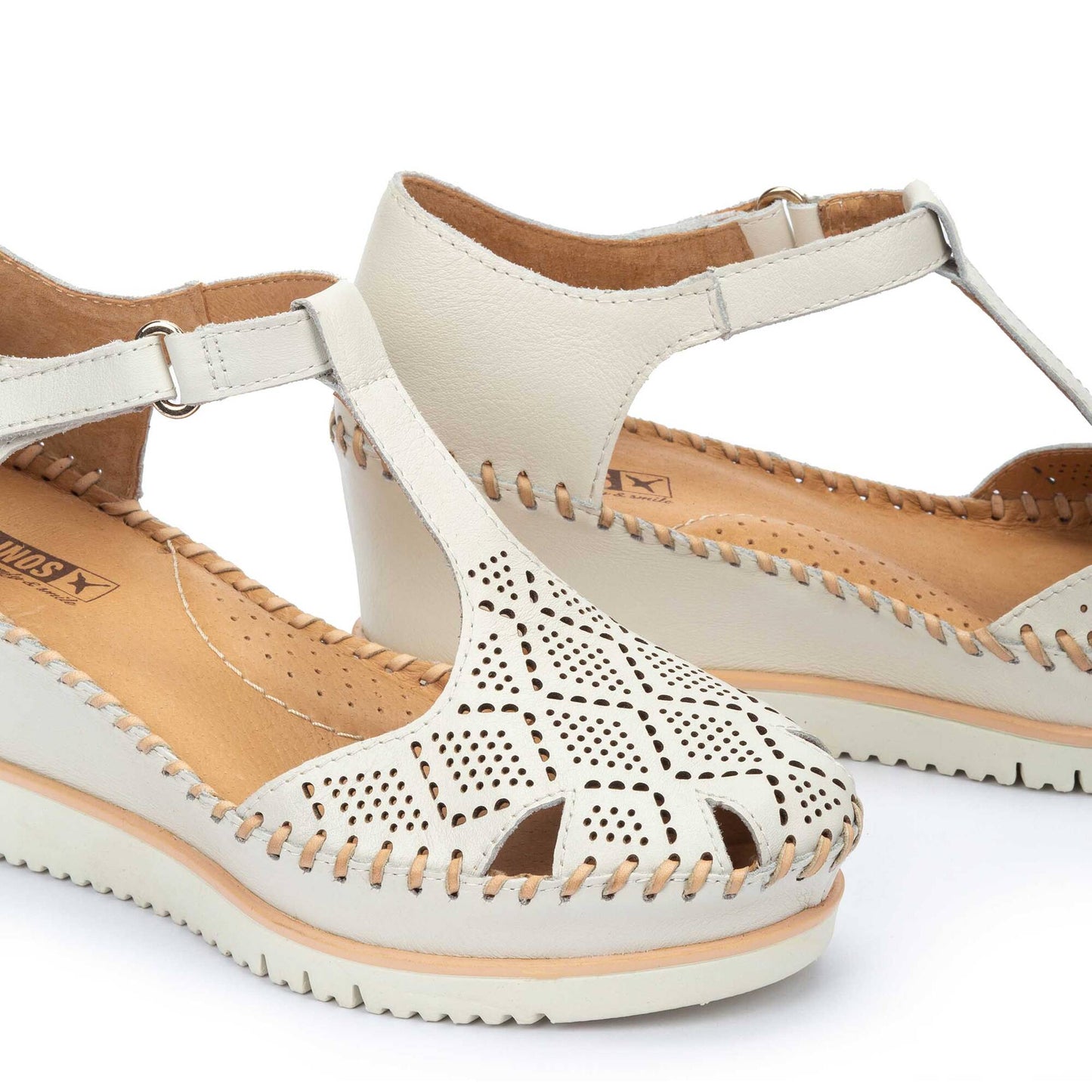 Pikolinos Women's W3Z-1901 Aguadulce Leather Wedge Sandals Nata Cream