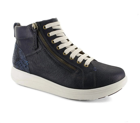 Strive Women's Kensington Leather Ankle Boots Sneakers Denim Snake Blue