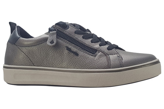 Tamaris Women's 8-83707-42 Leather Lace-Up Sneakers Pewter Grey