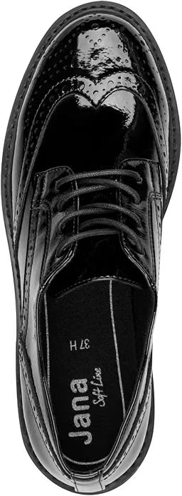 Jana Women's 8-23778-47 Leather Lace-Up Brogues - Patent Black
