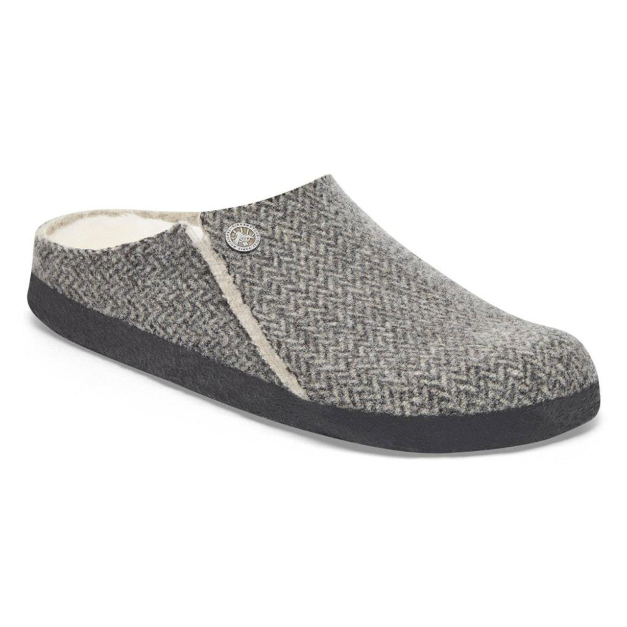 Birkenstock Unisex Zermatt Shearling Wool Felt Clog Slippers Herringbone Grey