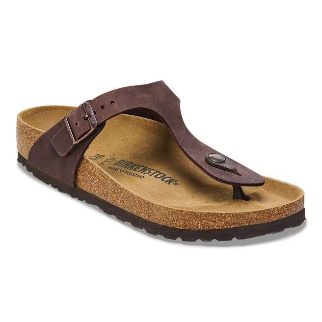Birkenstock Unisex Gizeh Oiled Leather Regular Fit Sandals Habana Brown